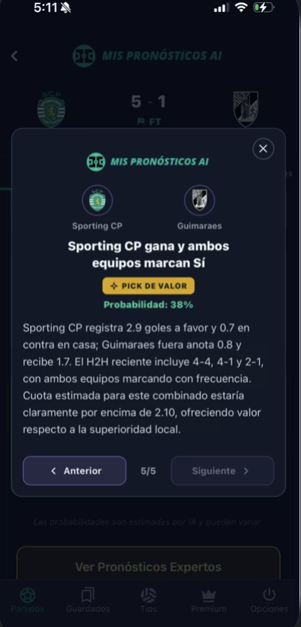 Pantalla de análisis IA en vivo en MisPronosticos AI